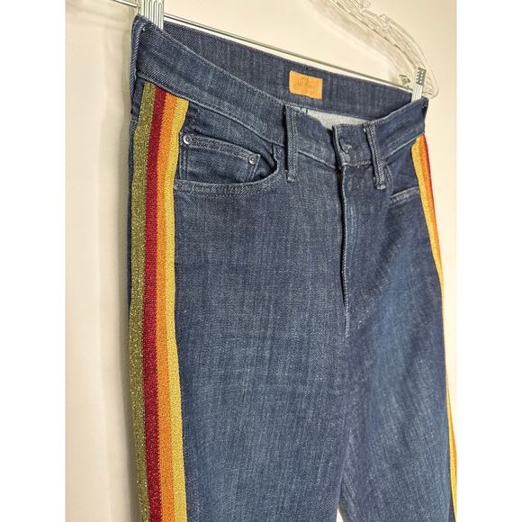Mother Insider Crop Blue Jeans Swept Away Glitter Racer waist 25 - Picture 13 of 16